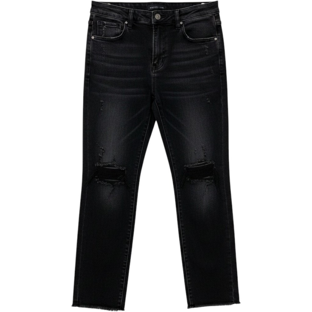 Risen Jeans Womens 9/29 Distressed High Rise Straight Leg Black Denim RDP5342